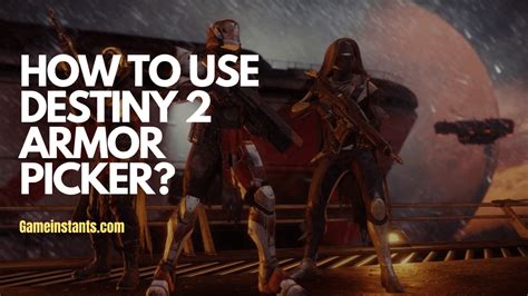 Select the platform you play Destiny on. You can select multiple if necessary. Then approve Armor Picker’s access to your account. Step 3: Now that you’re all logged in, the fun begins. You’ll be dropped into a menu screen with all of your playable characters. Select the character you want to create your armor set for by clicking their ...